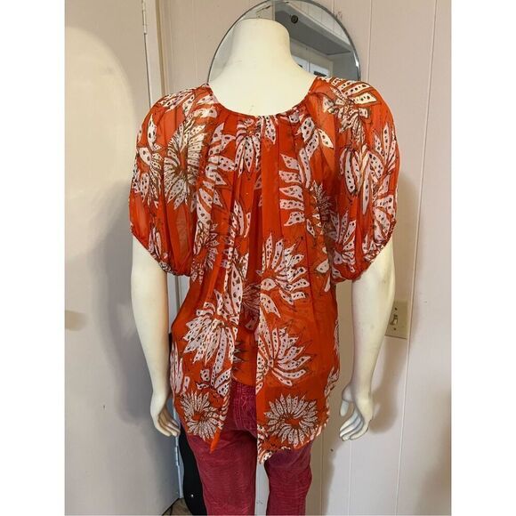 Diane von Fursenburg Flowy Floral Orange 100% Silk Butterfly Scoop Neck Lightwei - Picture 4 of 7